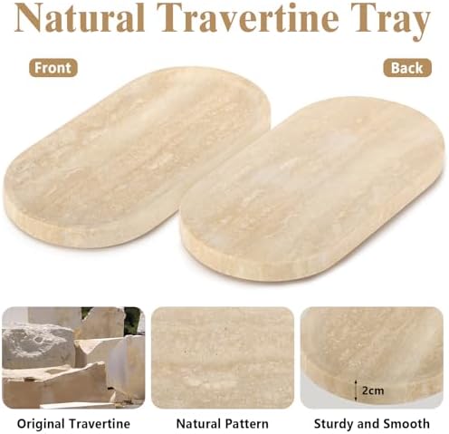 Natural Travertine Vanity Tray - Decorative Stone Marble Tray for Bathroom Countertop, Elegant Organizer for Home Decor,