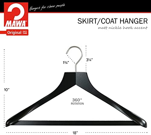 MAWA by Reston Lloyd, European Wooden Hanger, Beech Wood Body Form Hanger with Wide Supportive Shoulders, Rotating Chrom