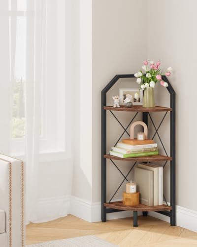 CHOEZON 3-Tier Corner Shelf, Industrial Corner Bookshelf, 35.4" Storage Stand, Plant Stand Display Shelf, Bookcase for B