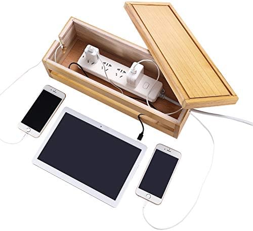 Changsuo Cable Management Box Wooden Cord Organizer Box for Extension Cord Power Stripe Surge Protector Wire Management 