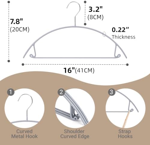 Amber Home 30 Pack No Shoulder Bump Metal Hangers, Non Slip Rubber Coating