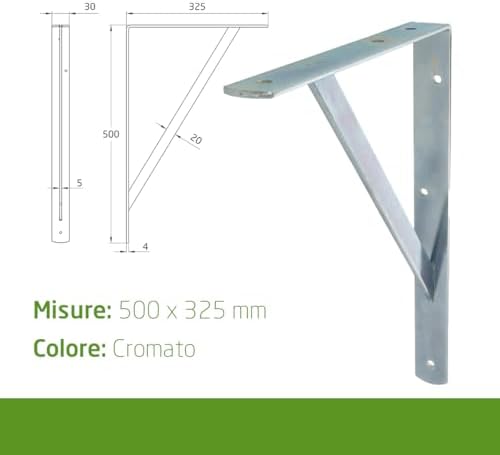 Amig - Pack of 4 Shelf Brackets Colour Silver | Shelf Bracket 500 x 325 mm | Heavy Duty Steel: Up to 185 kg