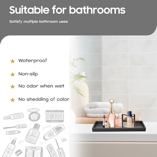Vanity and Bathroom Tray, 9.8" ABS Countertop Organizer,Waterproof Vanity Tray for Toilet Tank,Perfume,Soap,Keys,Bathroo