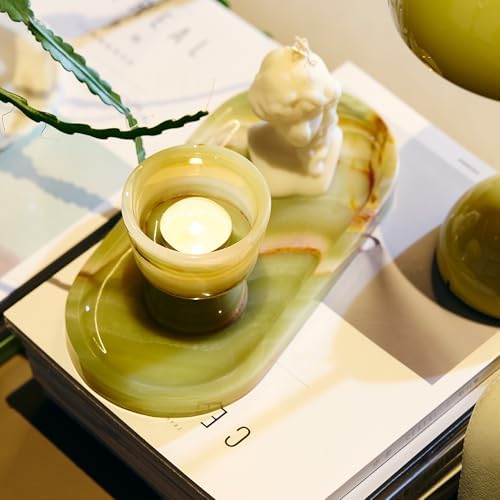 Natural Marble Decorative Tray, 9.8”x4.4”, Olive Green