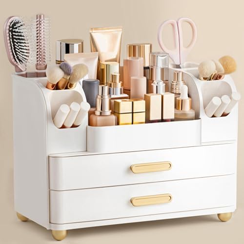 HBlife Makeup Organizer for Vanity with Brush Holder, Large Bathroom Countertop Cosmetic Organizer Skin Care Storage, Ea
