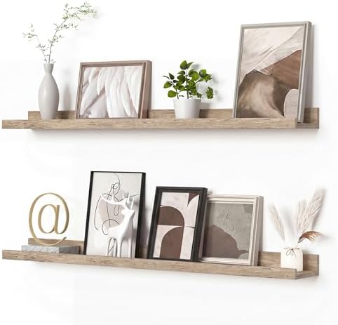 Heimlove Picture Ledge Shelf, Floating Shelves Set of 2, 35.43Inches Picture Shelf for Wall with Ledge, Kids Bookshelf Wall Mounted for Living Room Bedroom Decor Books Photo Frames - Gray