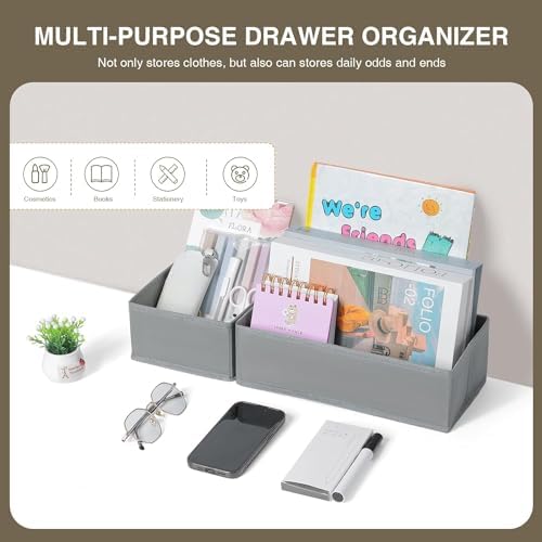 DIMJ Drawer Organizers for Clothing, Set of 12 Dresser Drawer Organizers, Fabric Closet Organizers and Storage, Drawer D