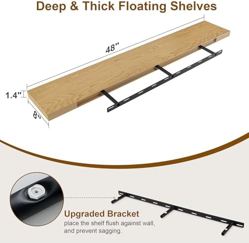 Fun Memories Floating Shelves, 8 Inch Deep Floating Shelves, Rustic Wood Fireplace Mantel 48 in Long, 48 x 8 Floating Wa