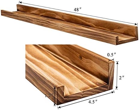 AZSKY 48 Inches Long Wood Photo Picture Ledge Shelf with Lip Floating Shelves for Nursery Books Set of 2 Rustic Wall She