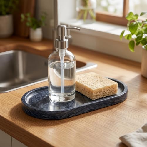 YKAJO Wave Grey Oval Marble Tray, 9.8x4.7 Vanity Perfume Organizer Dish