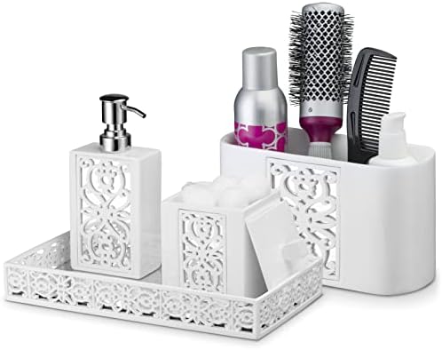 Creative Scents Mirror Janette White Vanity Tray for Bathroom - Small Rectangle Makeup & Perfume Tray for Counter and Dr
