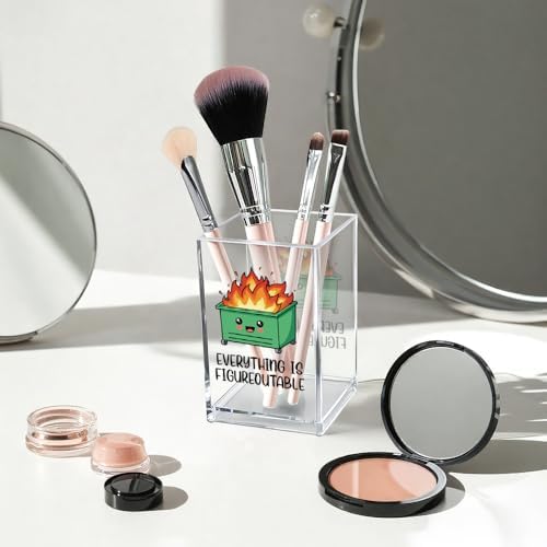 Everything is Figureoutable Acrylic Cosmetic Pencil Pen Holder Cup, Emotional Dumpster Fire Pencil Pen Holder Cup, Therapy Gifts, Mental Health Gifts for Women Colleague Boss Teacher