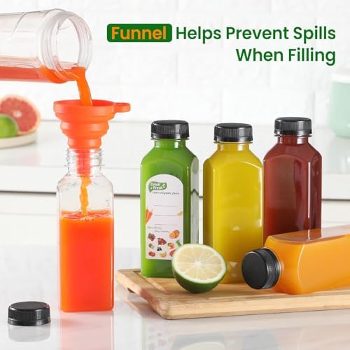 24 PACK, 12 OZ Reusable Thicker Plastic Juice Bottles with Caps, Leakproof