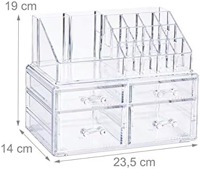 Relaxdays Cosmetic Organiser with 4 Drawers, Makeup Kit for Lipstick, Nail Polish, Acrylic Jewellery Stand, H x W x D: a