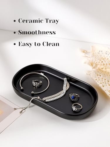 INGOFIN 7" Ceramic Bathroom Vanity Tray- Bathroom Organizer Countertop Tray for Perfume, Jewelry, Candles, Small Kitchen