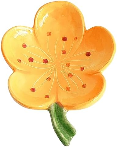 Self-Draining Soap Dish Ceramic Cute Bar Soap Holder for Countertop, Kitchen, Bathroom, Bedroom, Peach Blossom, Orange