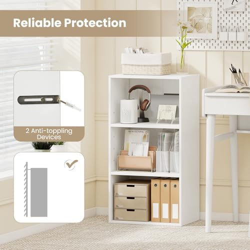 GIANTEX 3 Tier Bookshelf, White Bookcase 3 Shelf, Open Cube Storage Orginazer Cabinet, Multi-Functional Home Office Bedr