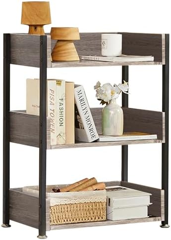 VECELO Bookshelf,Small Bookcase,3-Tier Storage Organizer,Industrial Shelving Unit for Home Office,Living Room,Dormitory,