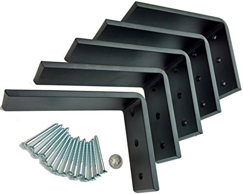 Dmax Heavy Duty L Brackets Black Steel 6 x 8 | 5 Pack | Hidden Countertop Support Brackets | 3/8 Thick, Holds 150 lbs | 