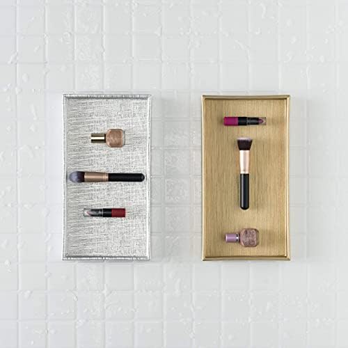 Home Basics Vanity Tray for Makeup, Jewelry, Perfume, Cosmetics Storage, Bathroom Organizer (Horizontal, Metallic Weave)