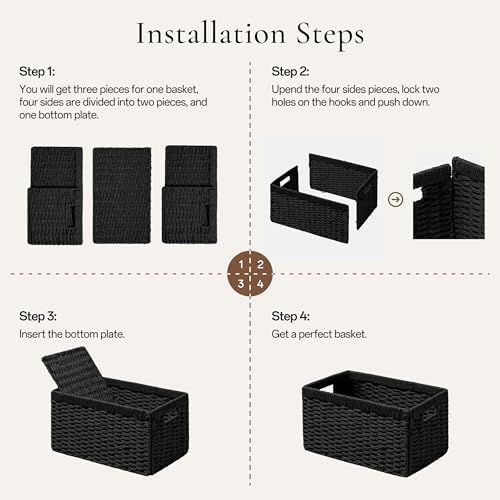 joybest Black Wicker Baskets for Shelves, Hand-woven Storage Baskets