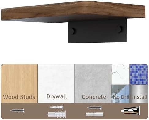 Danpoo 12 inch Solid Walnut Floating Shelf - Versatile Wall Shelf for Kitchen, Bathroom, Office, Displaying Books, Decor