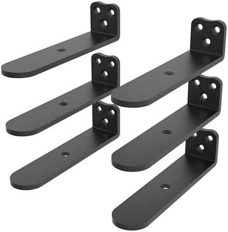 4Inch Black Heavy Duty Floating Shelf Bracket 6 Pack 3-Hole Mount