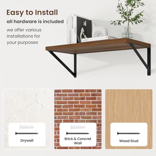 Axeman 20 Inch Floating Shelves, 10 Inch Deep Walnut Wall Shelves Set of 2