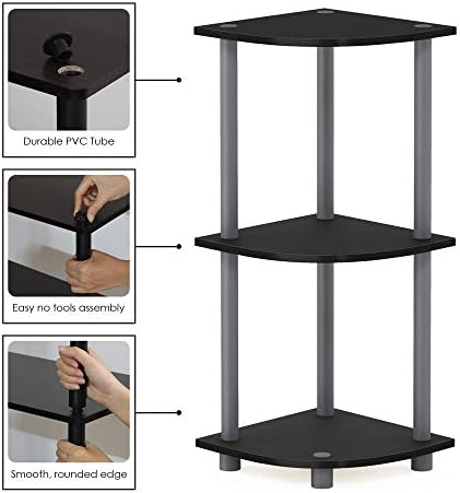 Furinno TURN-N-TUBE Corner Shelf, 3-Tier Corner Bookshelf, Display Storage Shelves with Open Shelves, for Organization a