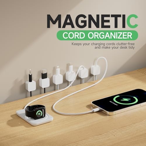 6 White Magnetic Cable Clips, Under Desk Cable Management