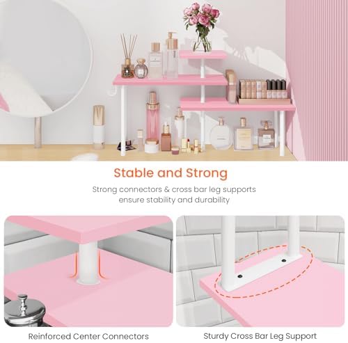 Homode 3-Tier Counter Organizer Shelf for Bathroom, Corner Shelf for Countertop, Over Sink, Make Up, Dresser Table, Desk