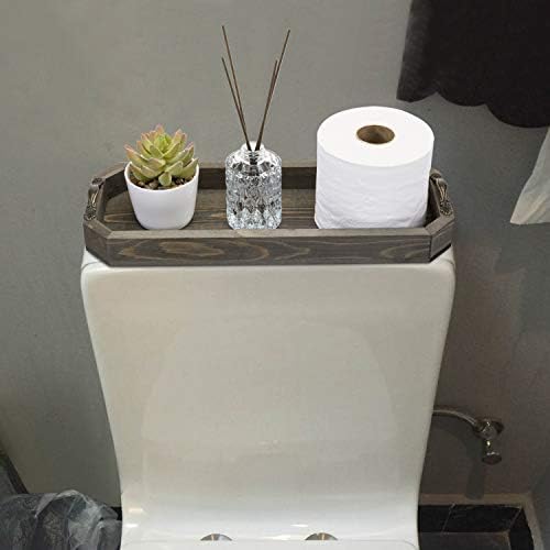 MyGift Rustic Gray Wood Vanity Tray, Toilet Tank Organizer with Handles