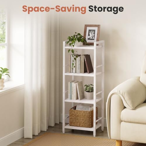 Small Bookshelf, 4-Tier Bookcase with Side Rails for Small Space