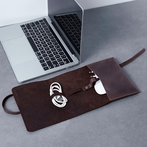 INCARNE Weekend Cable Organizer - Travel Cord Desk Case - TV Kit Cord Bag for Cable Storage - Small Leather Cord Organiz