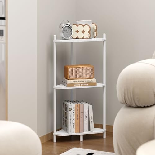 Corner Shelf Stand - 3 Tier Bamboo Small Corner Bookshelf for Office Kitchen Bedroom Plant Stand Living Room Decor Small