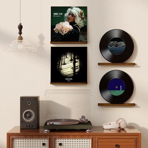 RICHFOCUS Vinyl Wall Mount, 2 Pack Solid Wood Record Shelf, Album Record Holder Display, 12 inch Floating Shelves for Wa