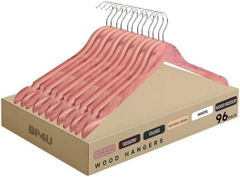 Wooden Top Hangers with 360° Swivel Hook, Cedar Wood, 96-Pack