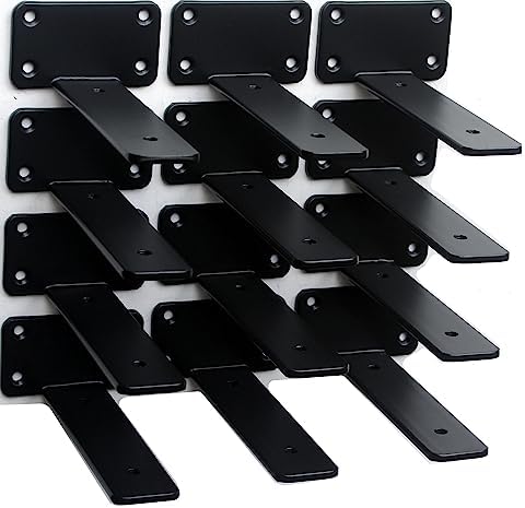 12 Pack - 5 inch Black Hidden L Shelf Bracket (1/5 Inch Thicked) Iron Floating Shelf Brackets Rustic Industrial Metal Br