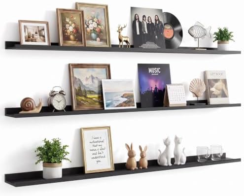 72inch Long Floating Shelves for Wall Decor, 3-Set Shelves with Lip, Black