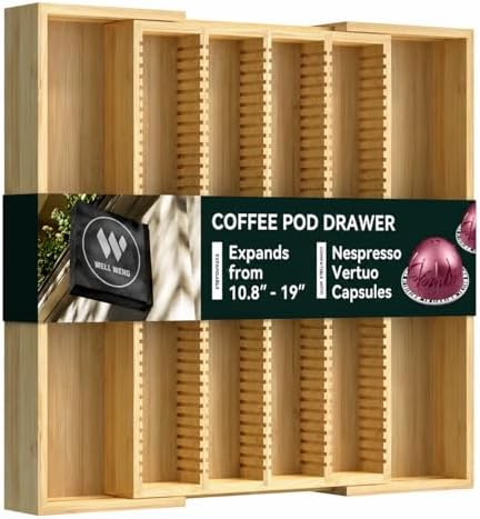 Large Expandable Bamboo Coffee Pod Drawer Organizer
