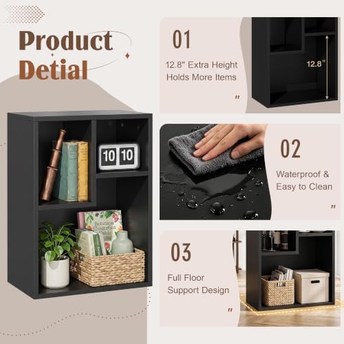 VECELO Small Black Bookshelf, 21.3" H Freestanding Open Cubby Storage Cabinet, Storage Organizer with Uneven Compartment