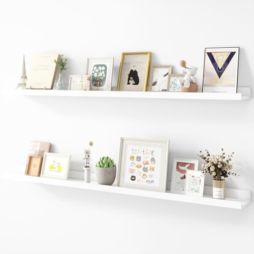 Acovy Picture Ledge Shelf, Wood Floating, Set of 2, 48 inch, White