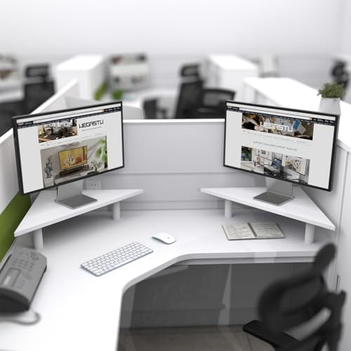 2 Pack White Corner Monitor Stand, Triangle/Square Adjustable Height Riser, 27-inch Universal Desktop Shelf for Computer