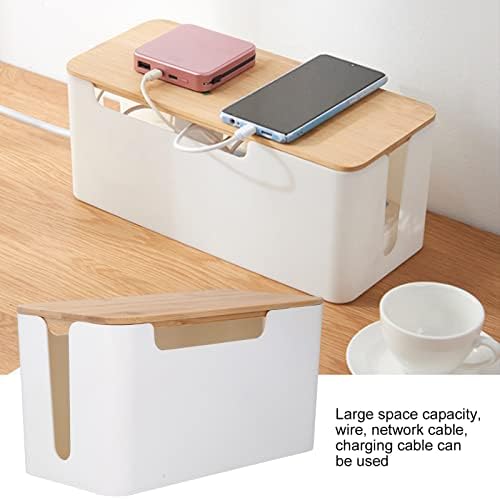 Cable Management Box Small Cord Hider Box with Wooden Lid for Tv Wires Routers Computers Cables Home and Office