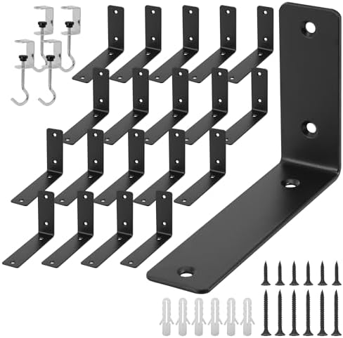 L Floating Shelf Brackets,20 Pack Heavy Duty L Brackets for Shelves, L 6" X H 4" Black Metal Countertop Support Brackets