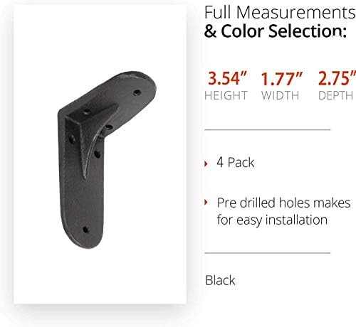 NACH Decorative Shelf Brackets, 2 Pack of 2.8 x 1.8 x 3.5 inch, Black Cast Iron Shelving Brackets - Metal Shelf Supports