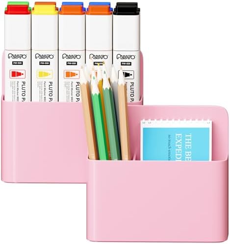 Mabrasse 2p Magnetic Dry Erase Marker Holder,Pen and Eraser Holder for Whiteboard, Magnet Pencil Cup Utility Storage Organizer for Office, Refrigerator, Locker and Metal Cabinets（Pink）