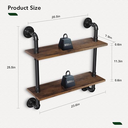 Merapi 2 Tier Rustic Floating Shelves Industrial Pipe Floating Shelf