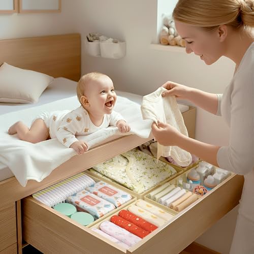 DIMJ Drawer Organizer Clothes - 16 Pack Baby Dresser Organizer for Nursery, Foldable Drawer Organizer Bins for Closet Be