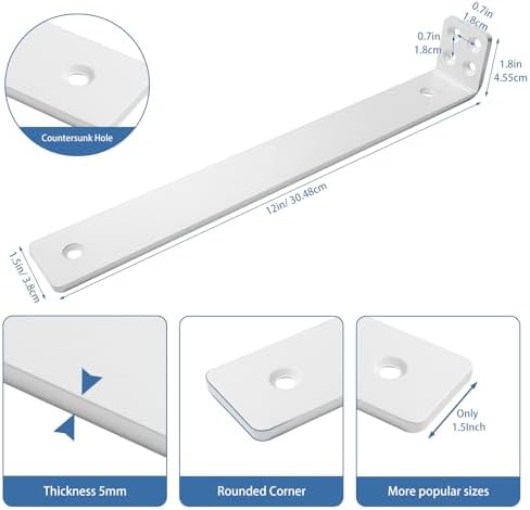 Shelf Brackets 12 inch, Heavy Duty Shelf Bracket 8 Pack L Brackets White Metal Wall Bracket for Shelves Support Bracket 